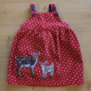 Baby Boden Red Star Patterned Dress with Deer Appliqué 12-18M